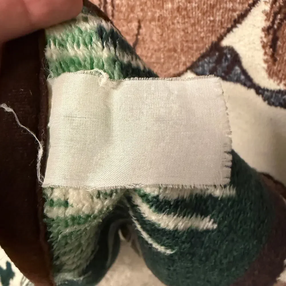 Vtg Biederlack Deer running in snow throw blanket - brown white log cabin 80x52